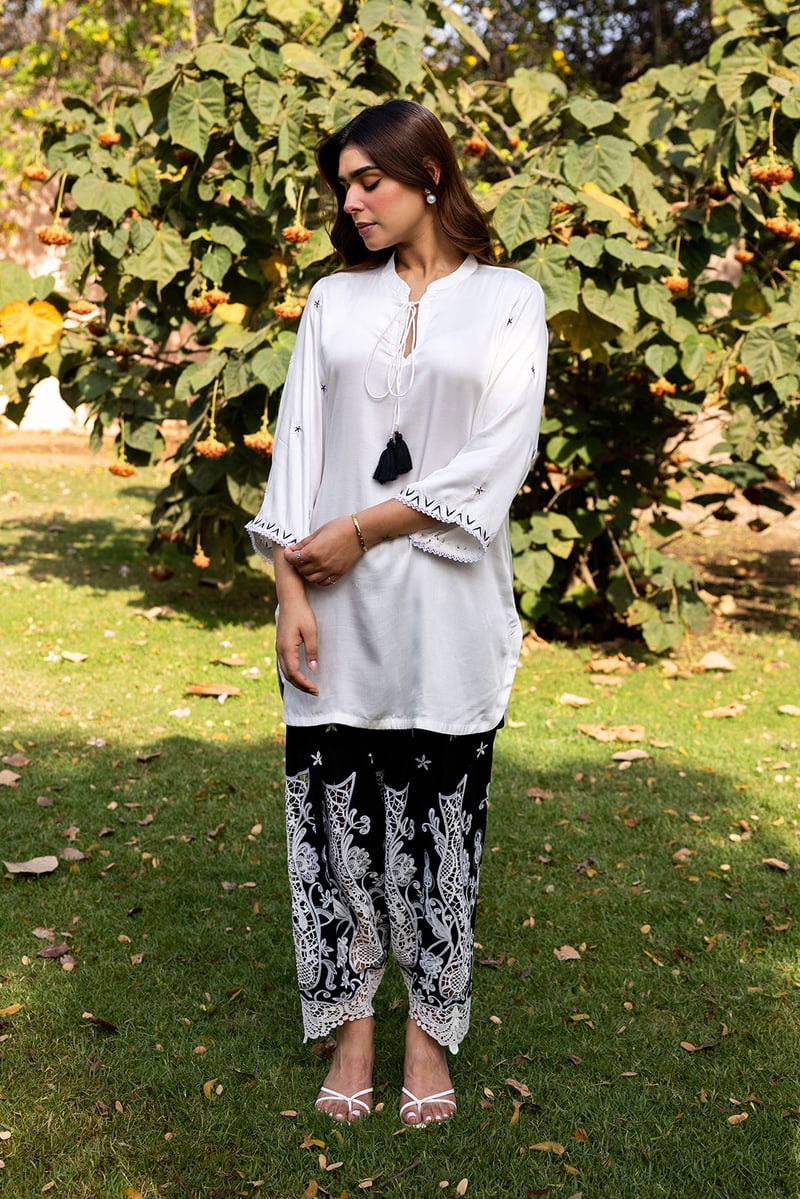 Ivory Kurta and Black Cutwork Salwar Set