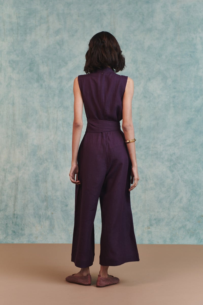 Plum Linen Sculpted Jumpsuit