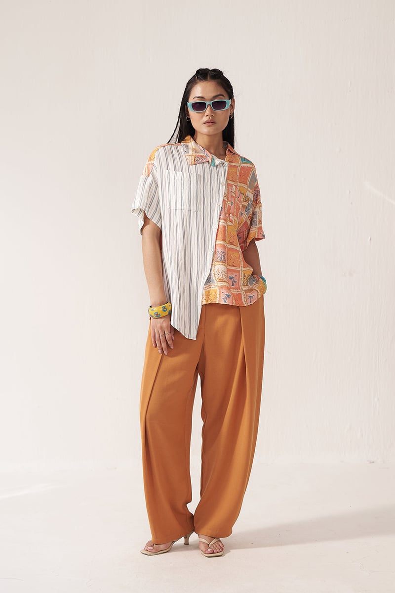 Rustic Mosaic Shirt and Camel Balloon Pants Co-ord Set