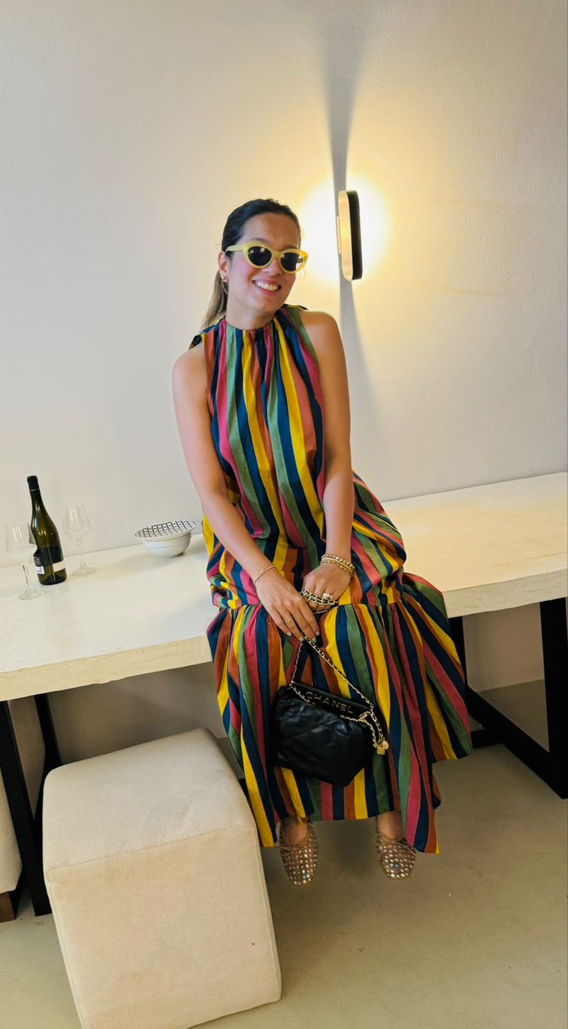 Multicolor Striped Halter Neck Tiered Maxi Dress