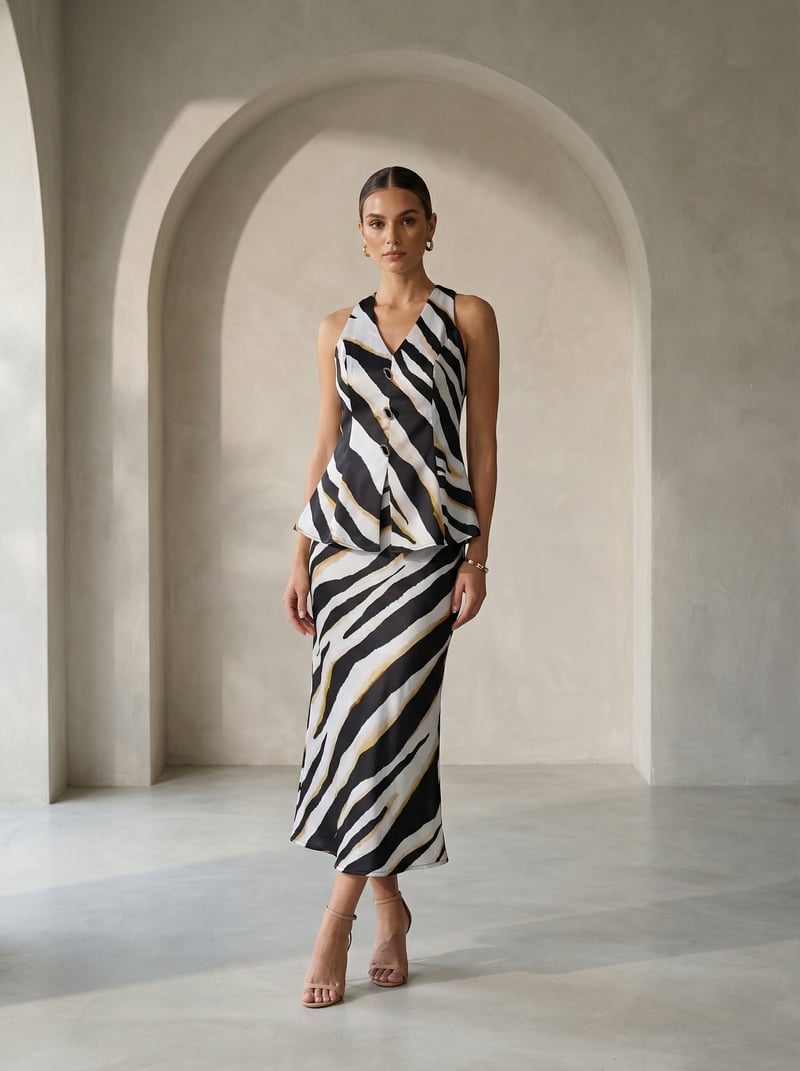 Black/White Abstract Printed High-Waist Midi Skirt — Missy Co.