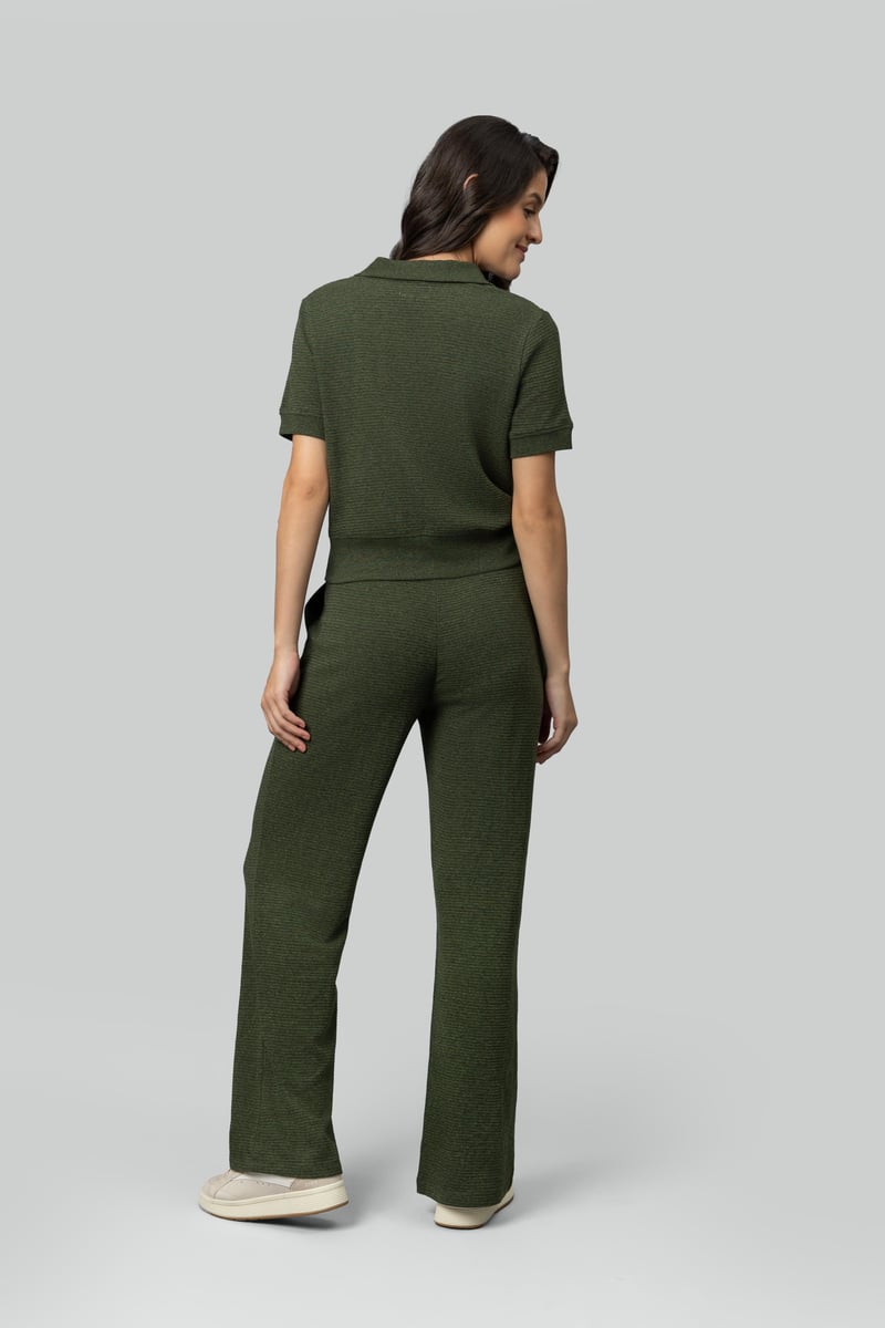 Olive Ottoman Rib Wide-Leg Lounge Pants