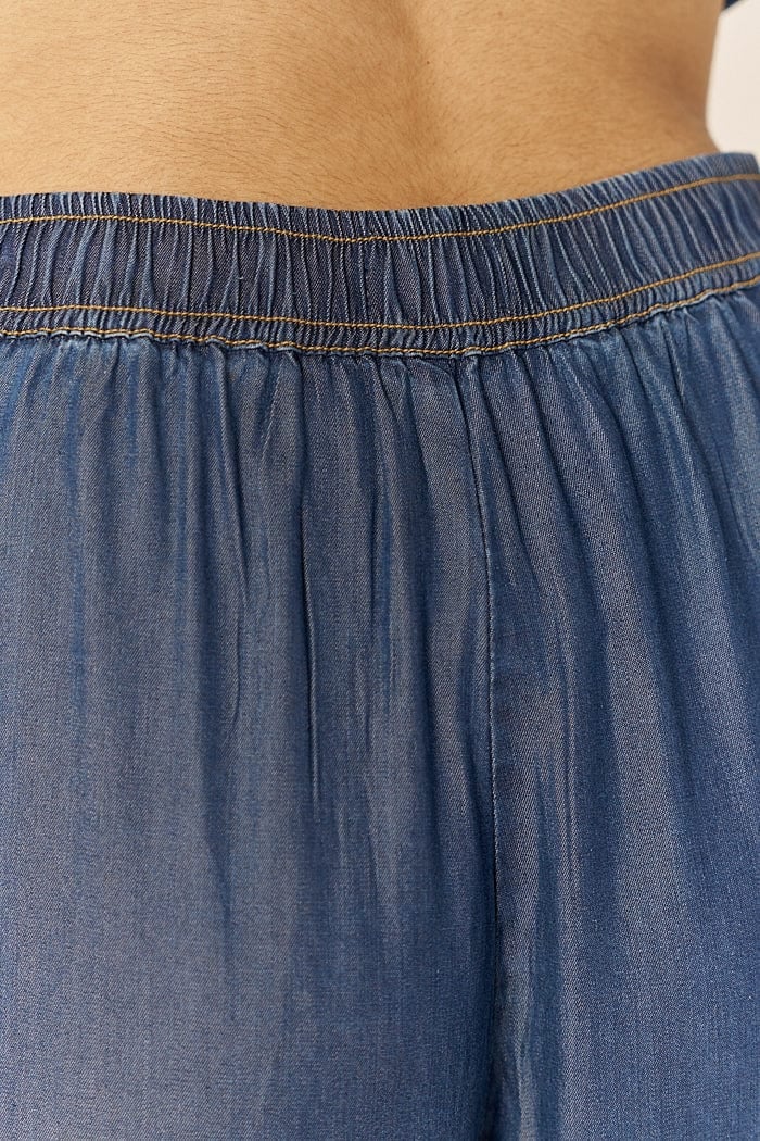 Blue Lapel Shirt and Flared Pants Co-ord Set