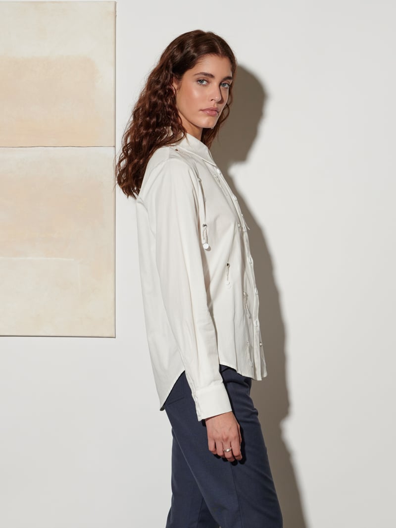 Ivory Embellished Button-Down Shirt with Full Sleeves