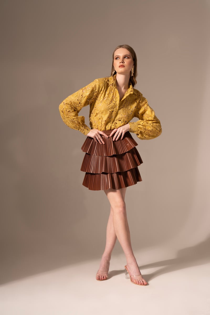 Yellow Cutwork Oversized Shirt