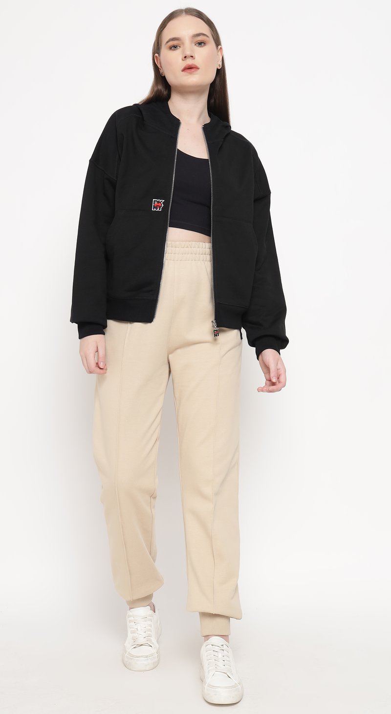 Black Zip-Up Cotton Terry Hoodie