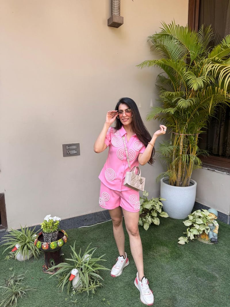 Pink Beaded Shirt and Shorts Co-ord Set