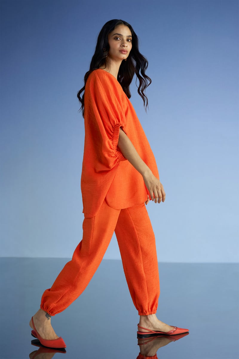 Tangerine Linen-Blend Relaxed Fit Tapered Trousers