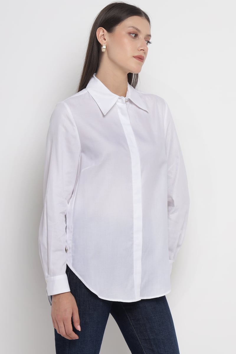 White Oversized Cotton Oxford Button-Down Shirt