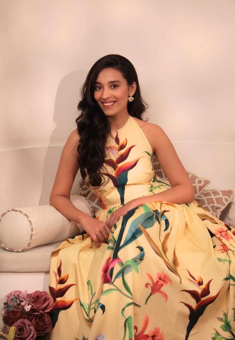 Yellow Floral Halter Tie-Back Midi Dress