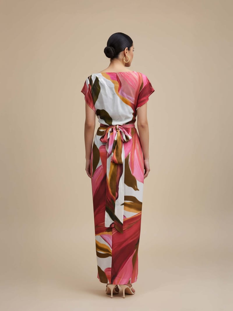 Multicolor Floral Wrap Tie Maxi Co-ord Set