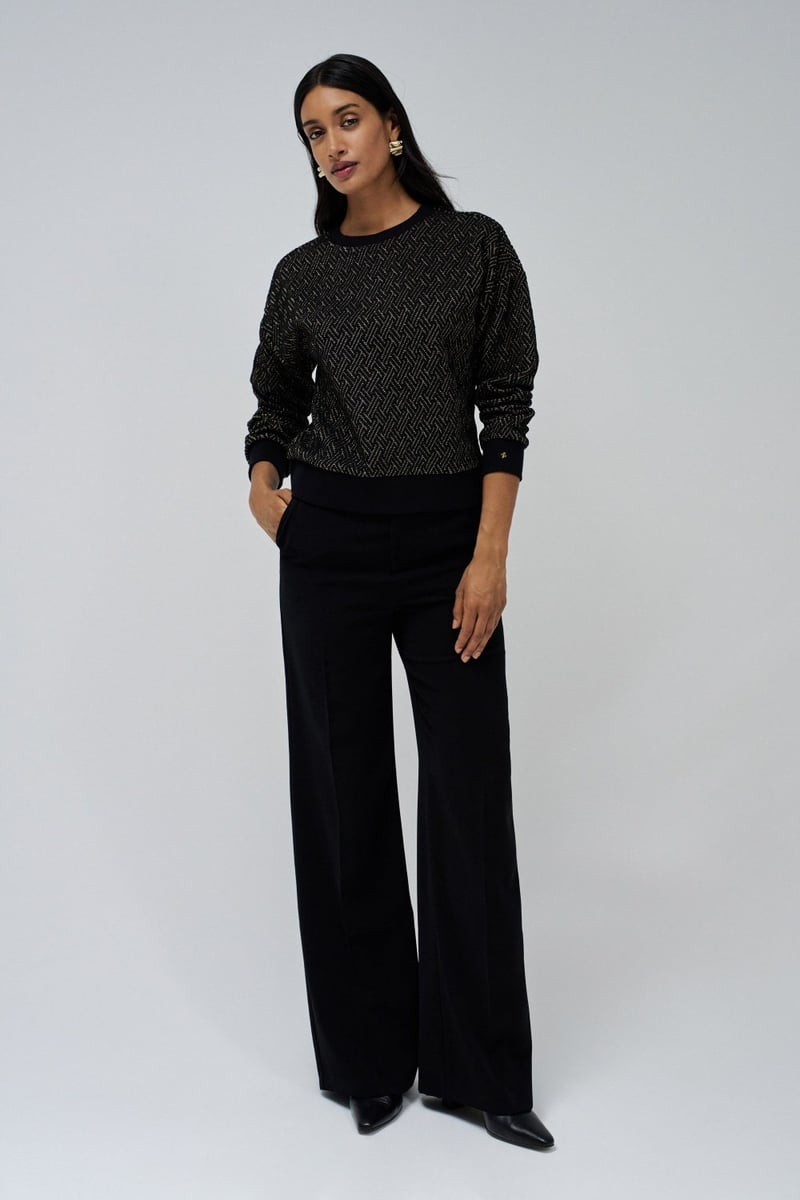 Black Geometric Lurex Shimmer Pullover Sweater