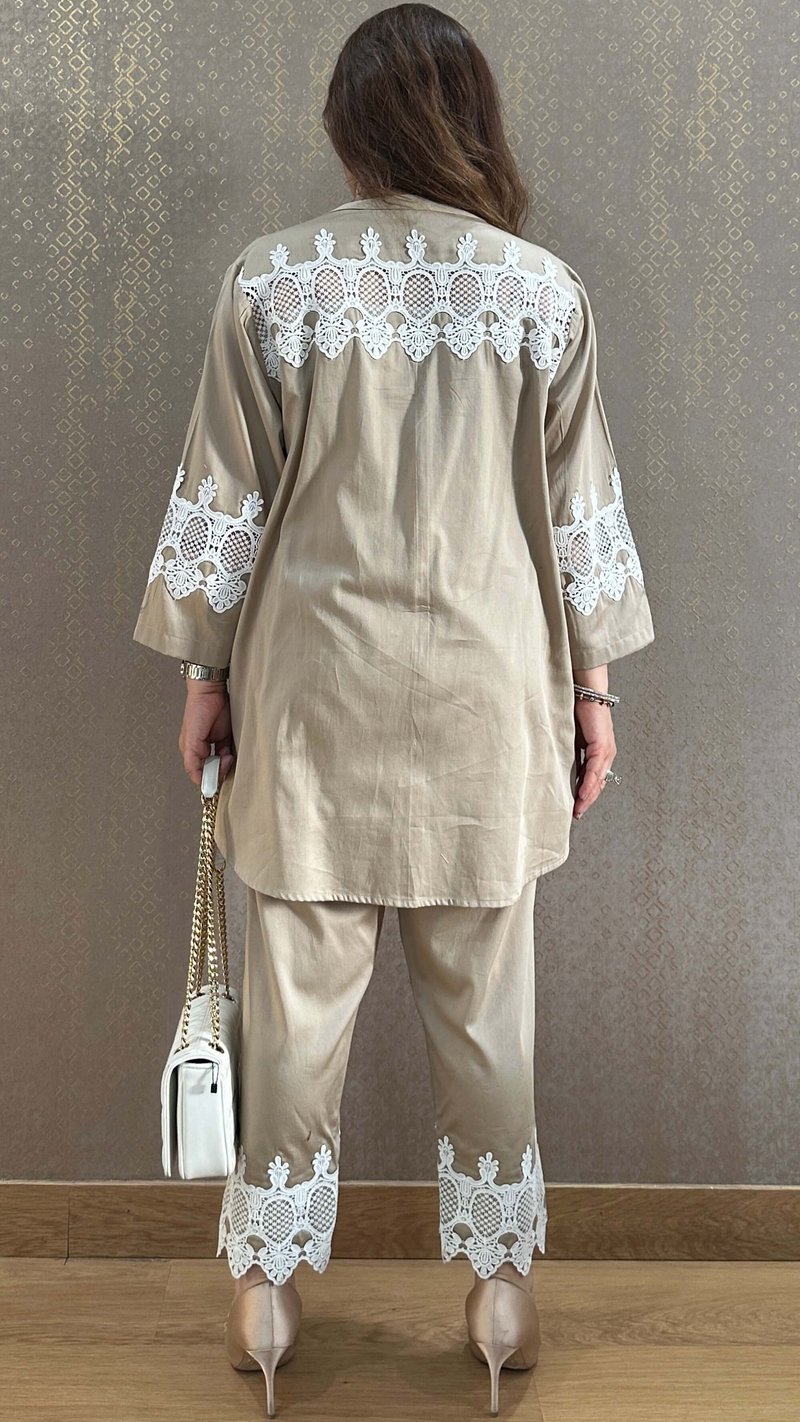 Mocha Luxe Cotton Lace Applique Co-ord Set