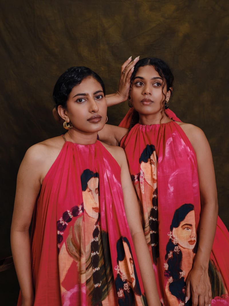 Pink Graphic Print Halterneck Midi Dress