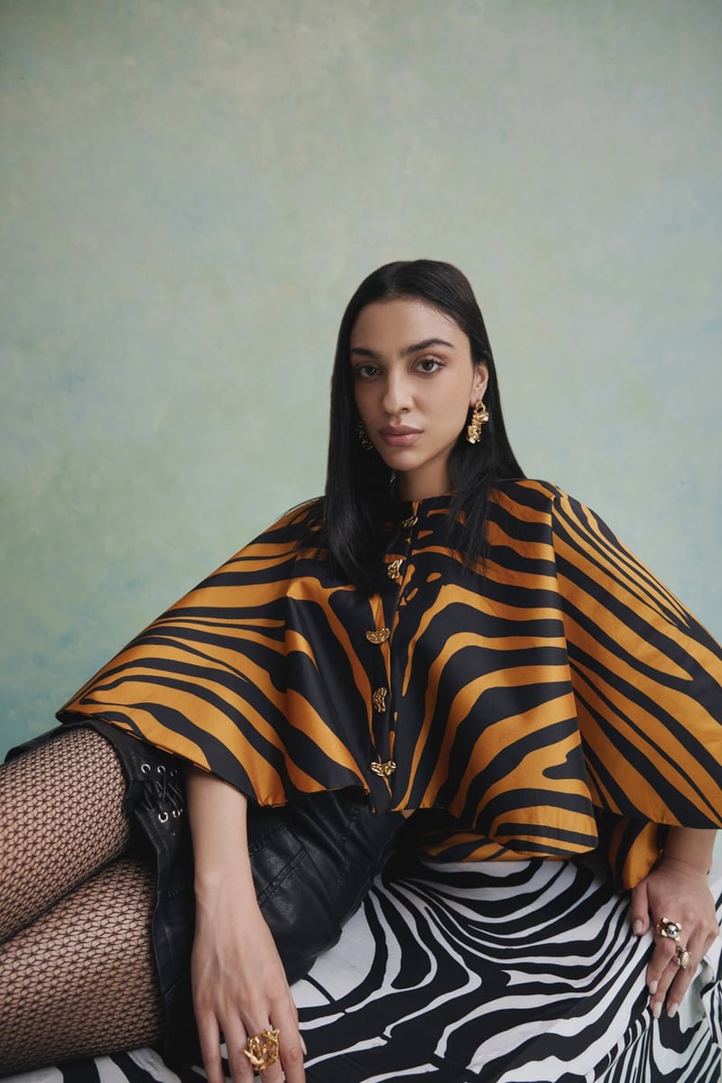 Black/Yellow Tiger Print High-Low Cape Jacket