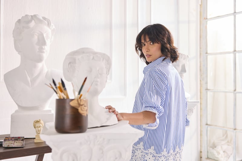 Blue Striped Shirt and Shorts Co-ord Set with Lace Hem