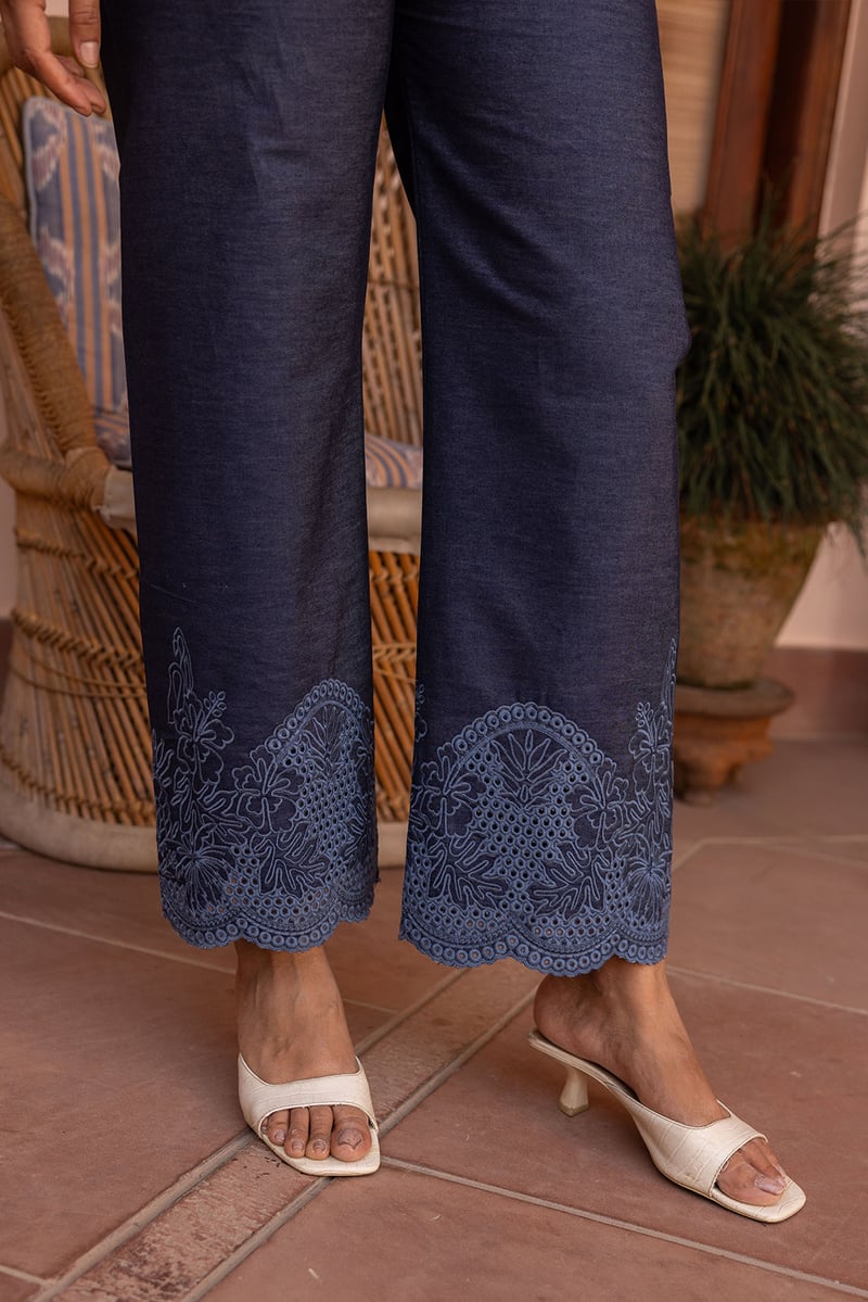 Blue Denim Cutwork Embroidered Co-ord Set