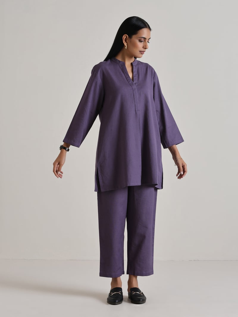 Plum Purple Relaxed Fit Co-ord Set with Straight Pants — Truebrowns
