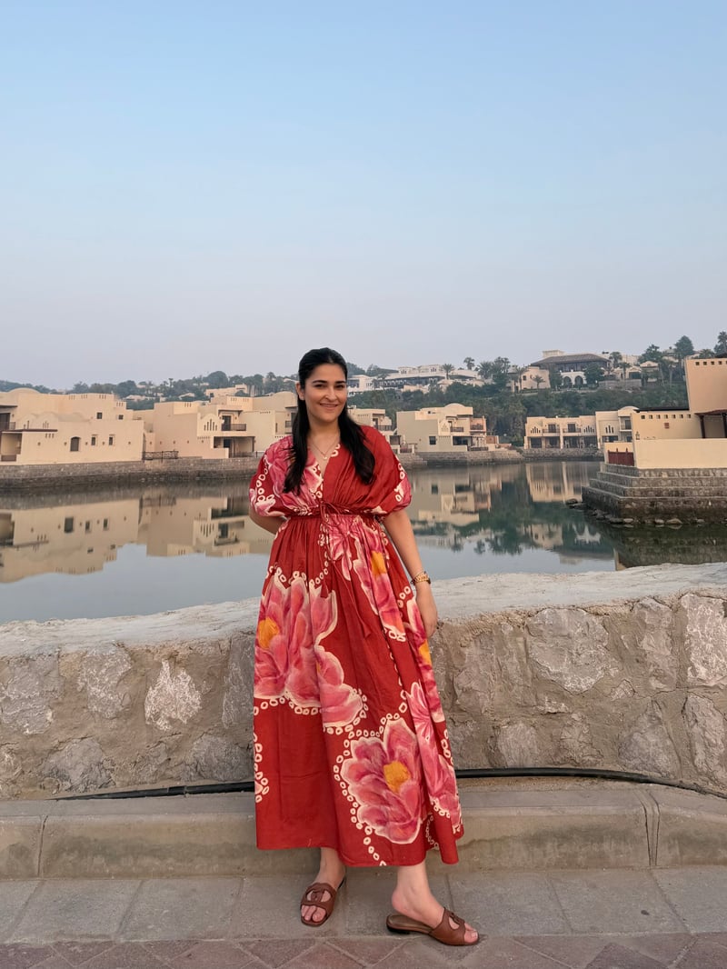 Red Pink Floral Printed Maxi Dress with Puff Sleeves