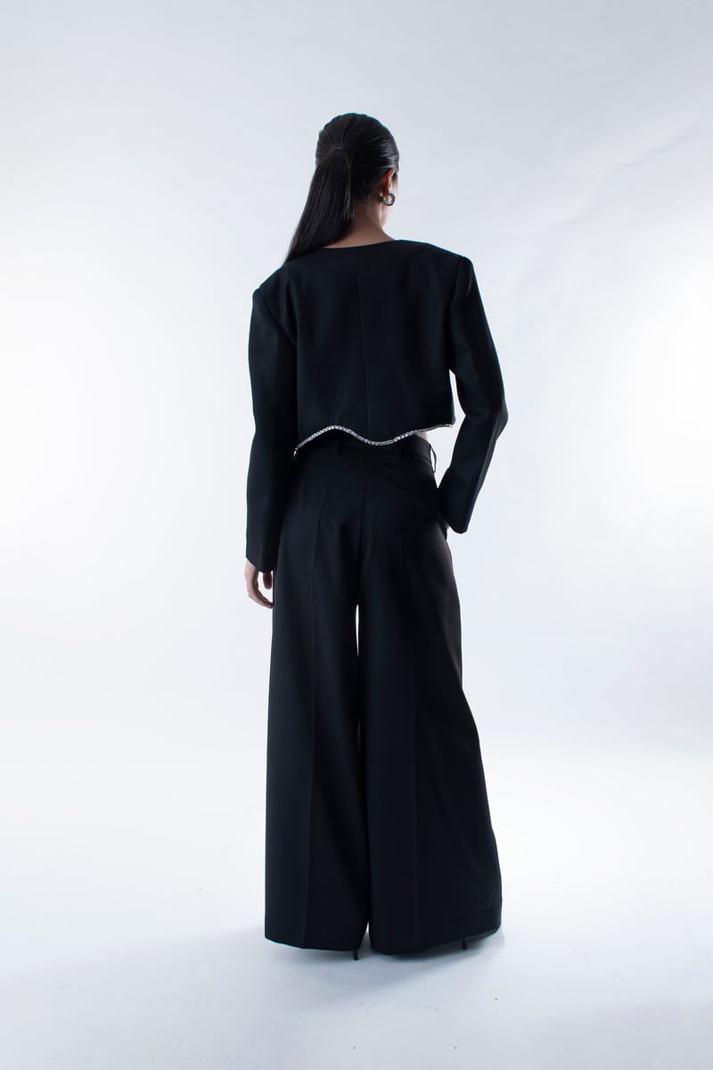 Black High-Rise Crepe Flare Trousers