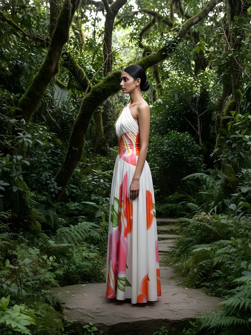 White One-Shoulder Hibiscus Printed Maxi Dress
