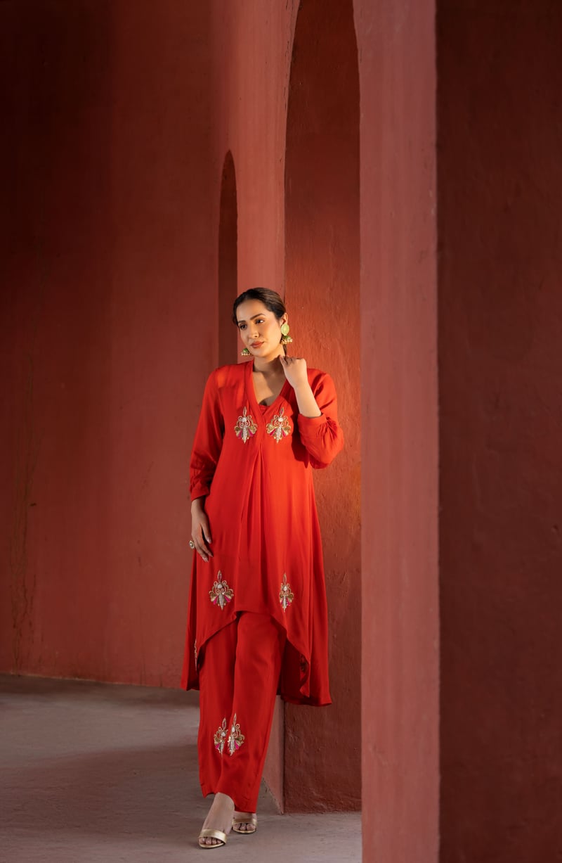 Georgette Red Co-Ord Set