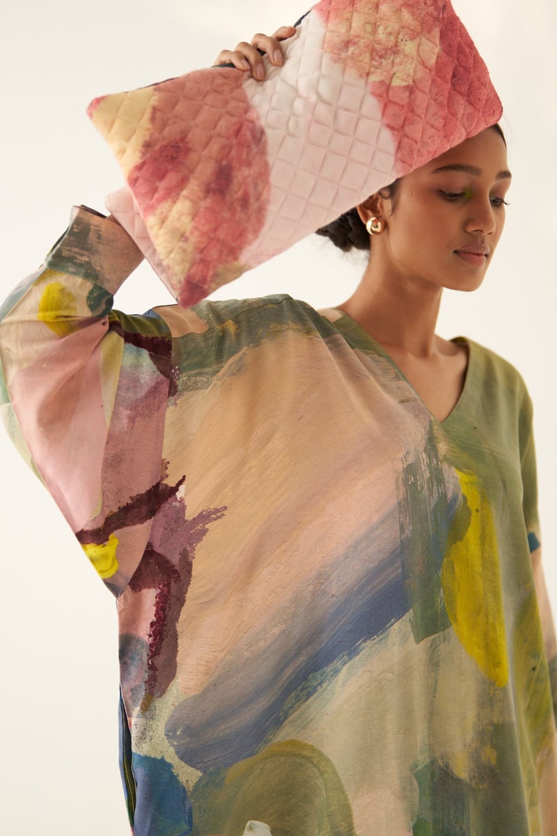 Multicolor Abstract Print V-Neck Anti-Fit Mini Dress