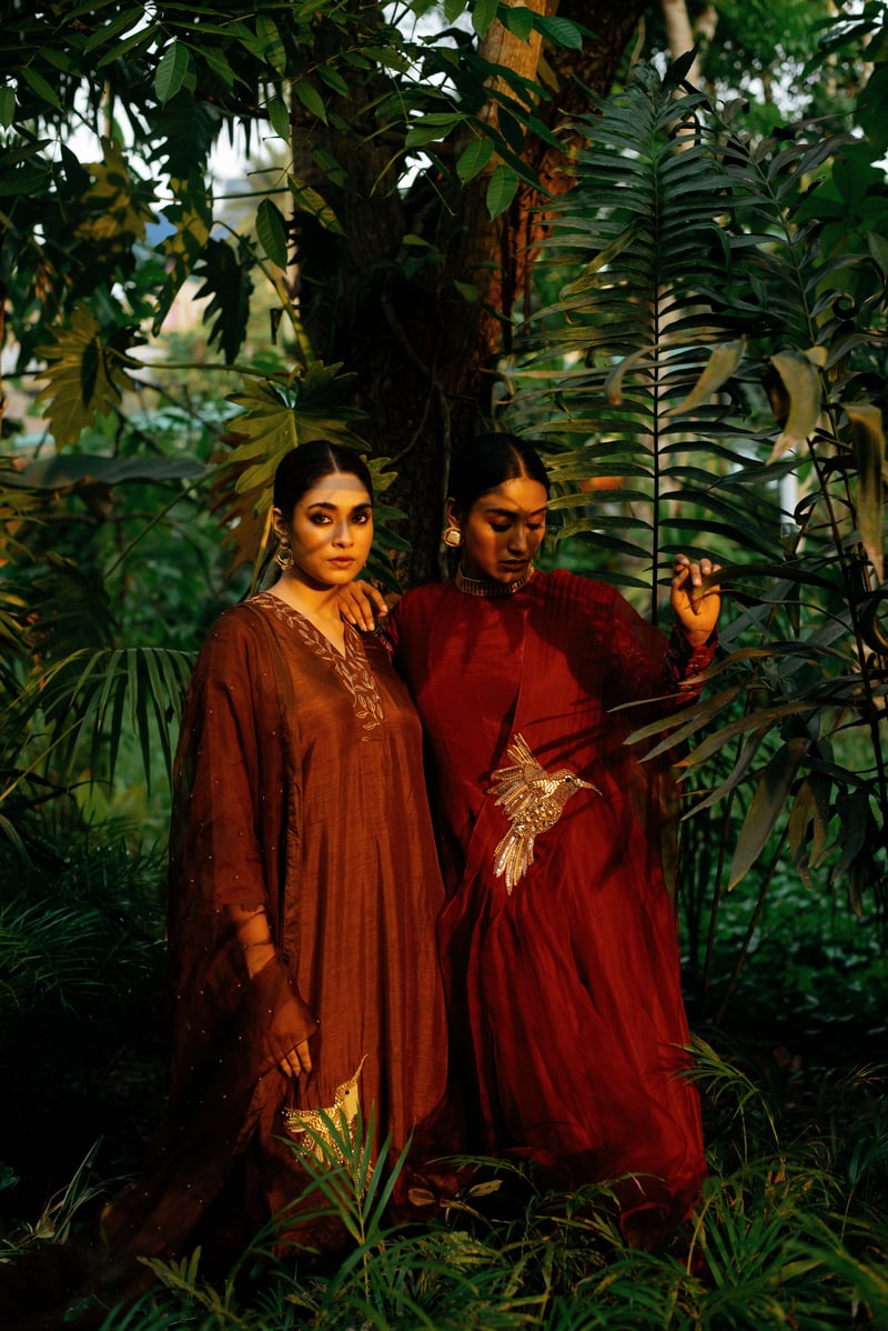 Maroon Kali Kurta Set With Embroidered Sleeves