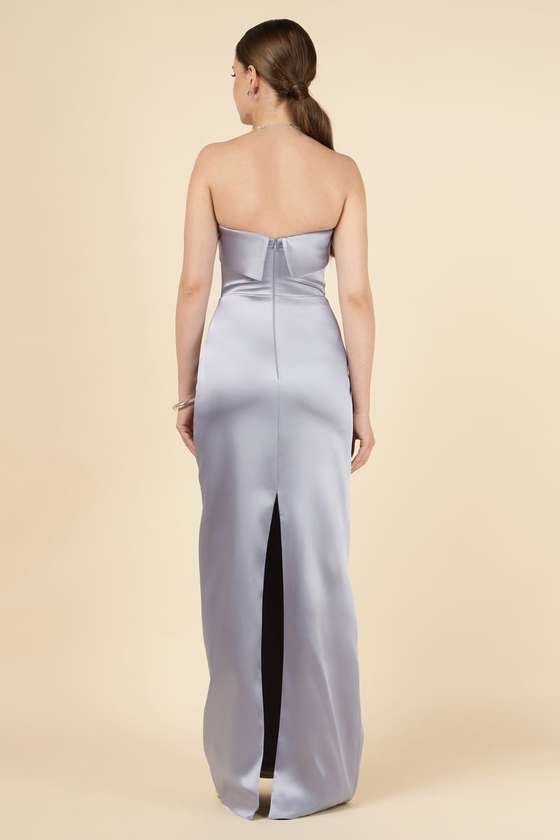 Silver/Purple Strapless Embellished Maxi Gown