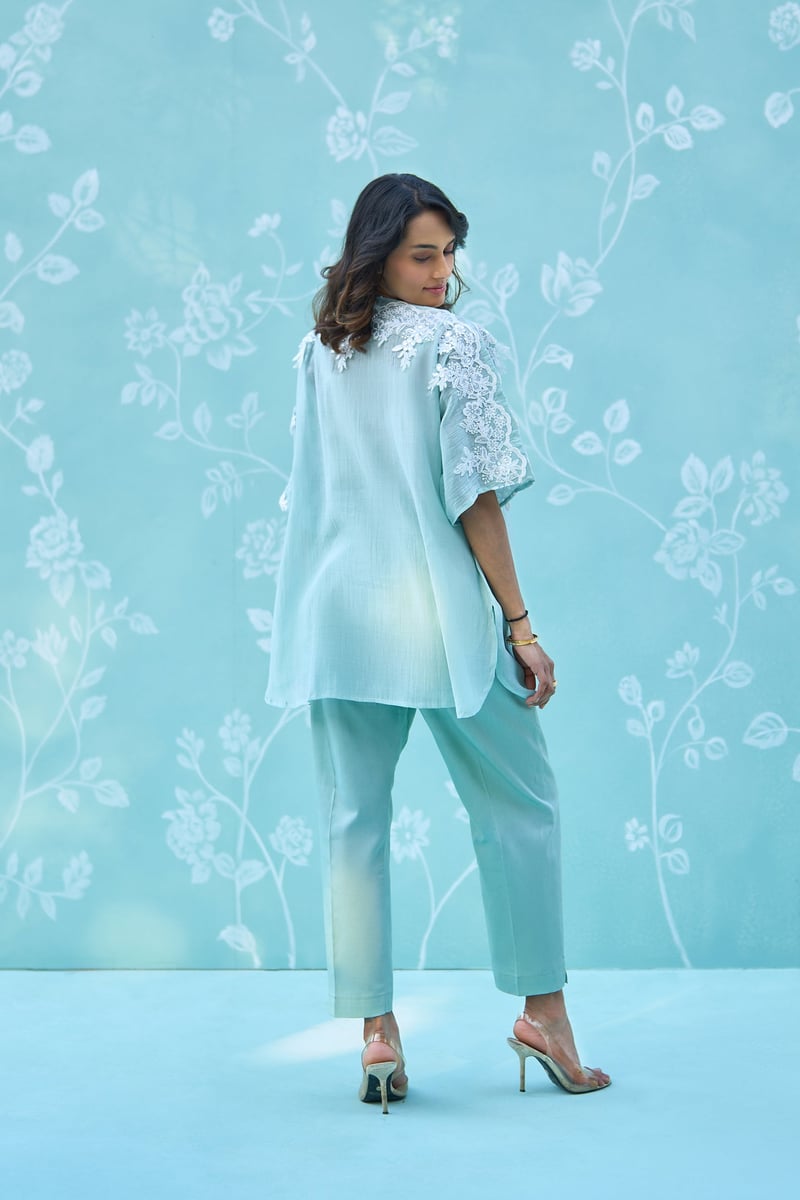 Mint Green Lace-Detail Tunic and Pants Co-ord Set