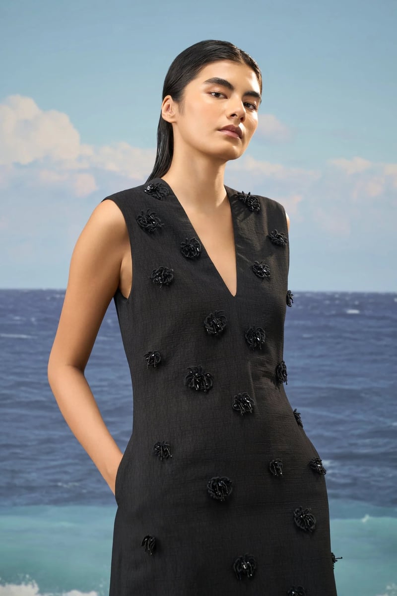Black Textured Embellished Maxi Dress