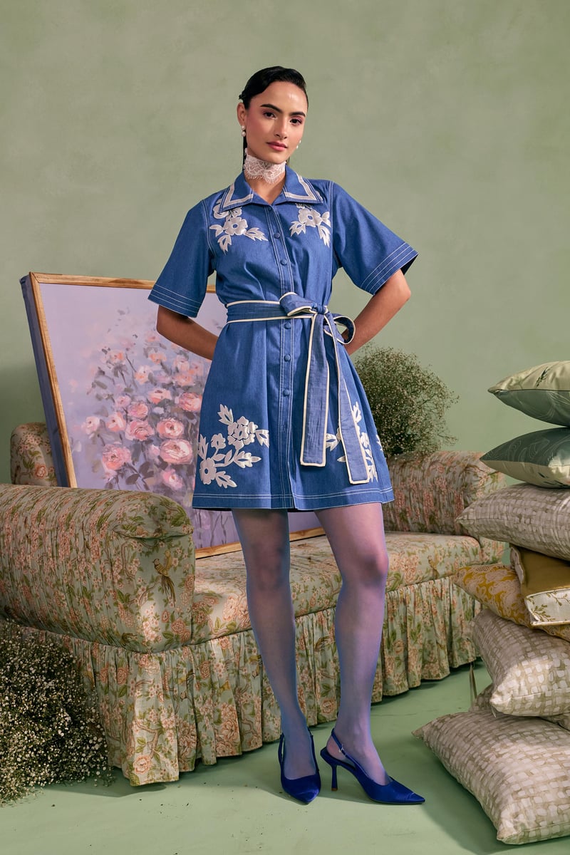 Azure Bloom Patch Dress