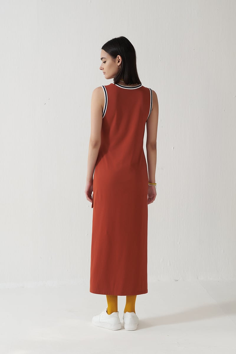 Maroon Sleeveless Shift Mini Dress with Mesh Underlayer