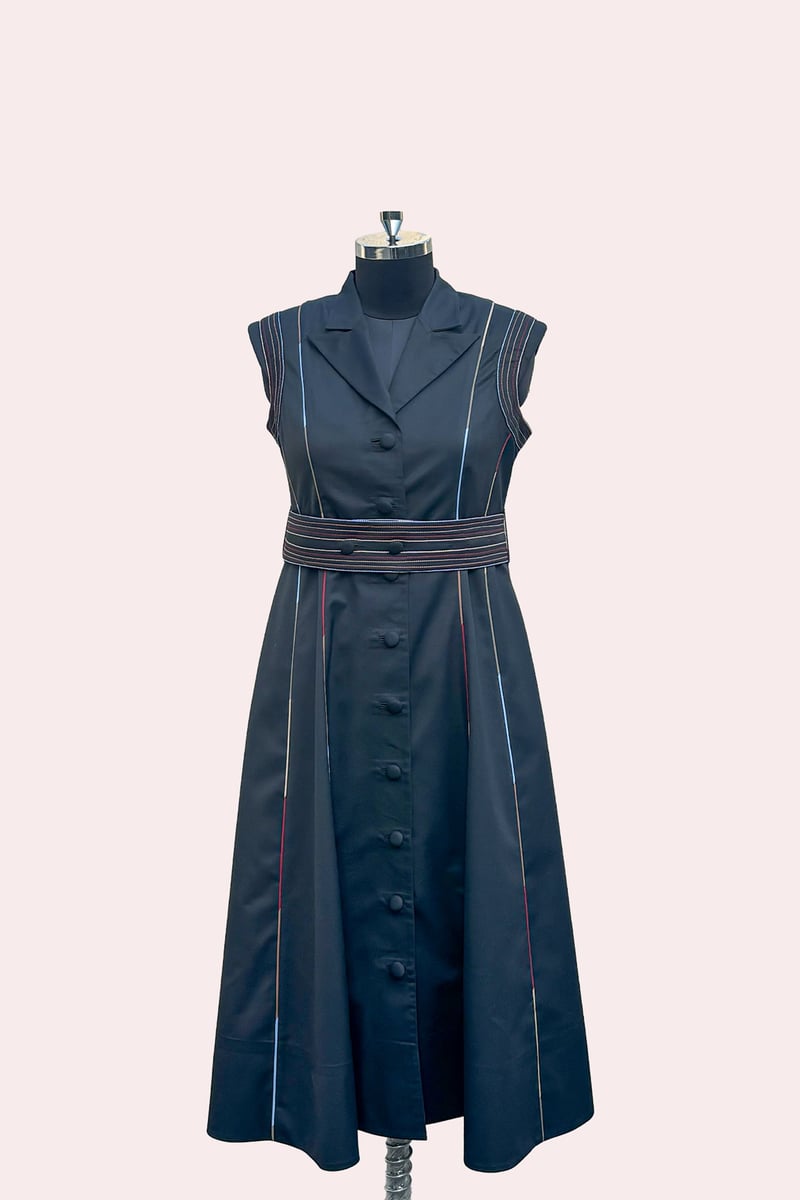 Black Suiting Sleeveless Belted Trench-Style Coat