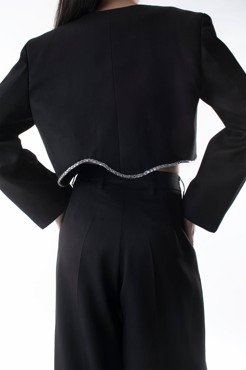Black High-Rise Crepe Flare Trousers