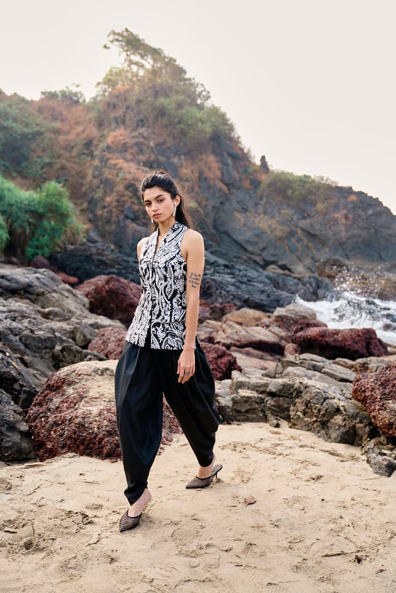 Black Dhoti-Inspired Cowl Drape Trousers