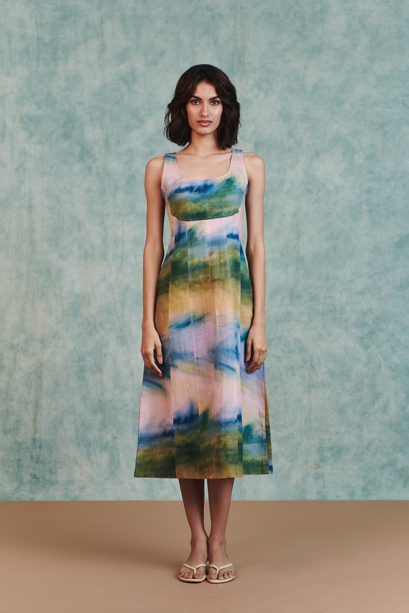 Prism Co-Linen Panelled Dress — Saphed