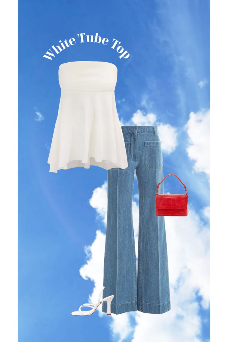 White Strapless Asymmetric Flared Tube Top
