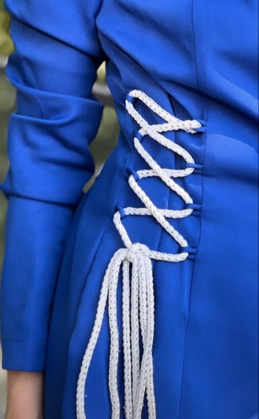 Blue Tailored Blazer and Wide-Leg Pants Co-ord Set