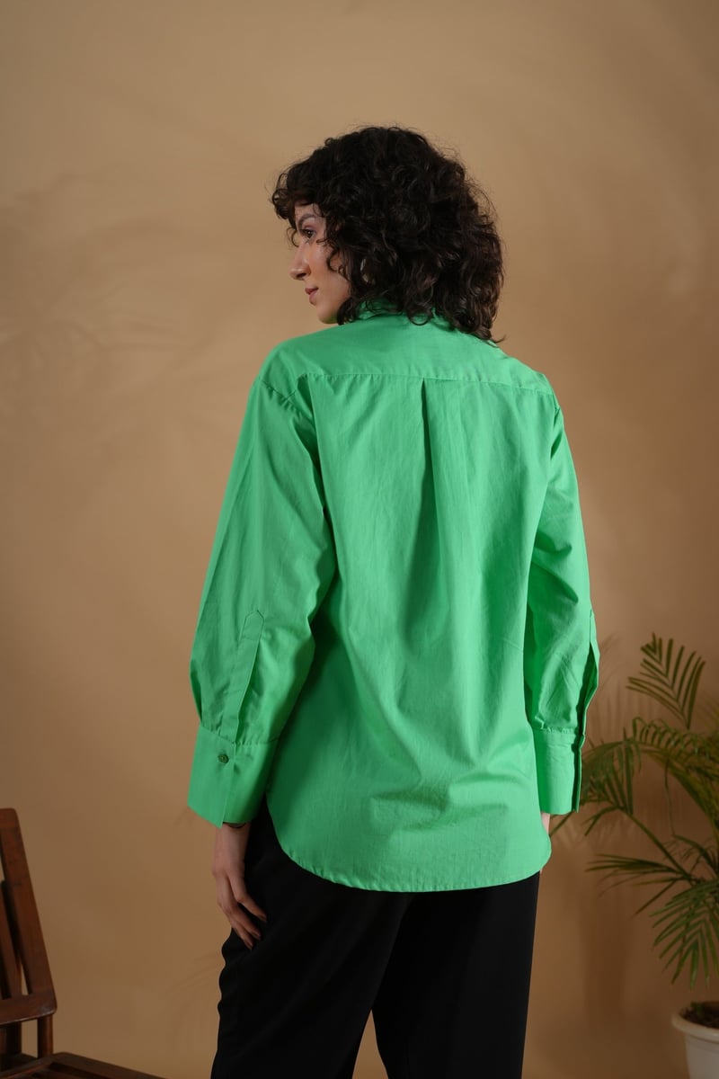 Green Oversized Embroidered Cotton Shirt