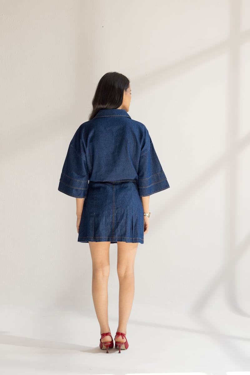 Blue Denim V-Neck Top and Mini Skirt Co-ord Set