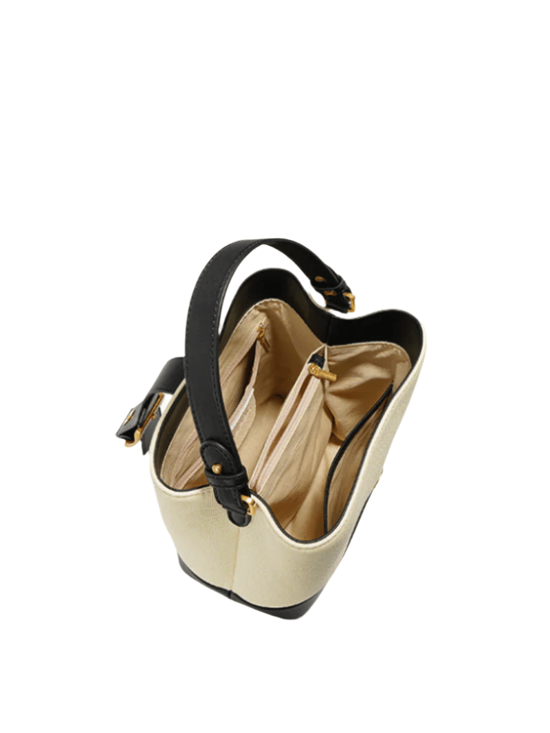 Sylvia- Ladies Leather Bucket Bag Ivory/Black