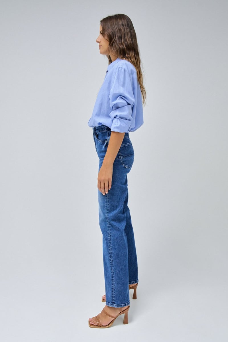 Medium Wash High-Rise Straight-Leg Jeans