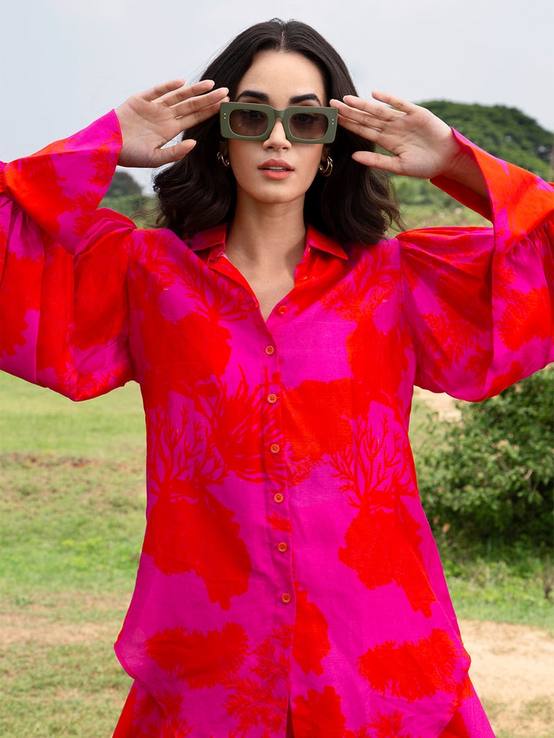 Pink Printed Shirt and Shorts Co-ord Set