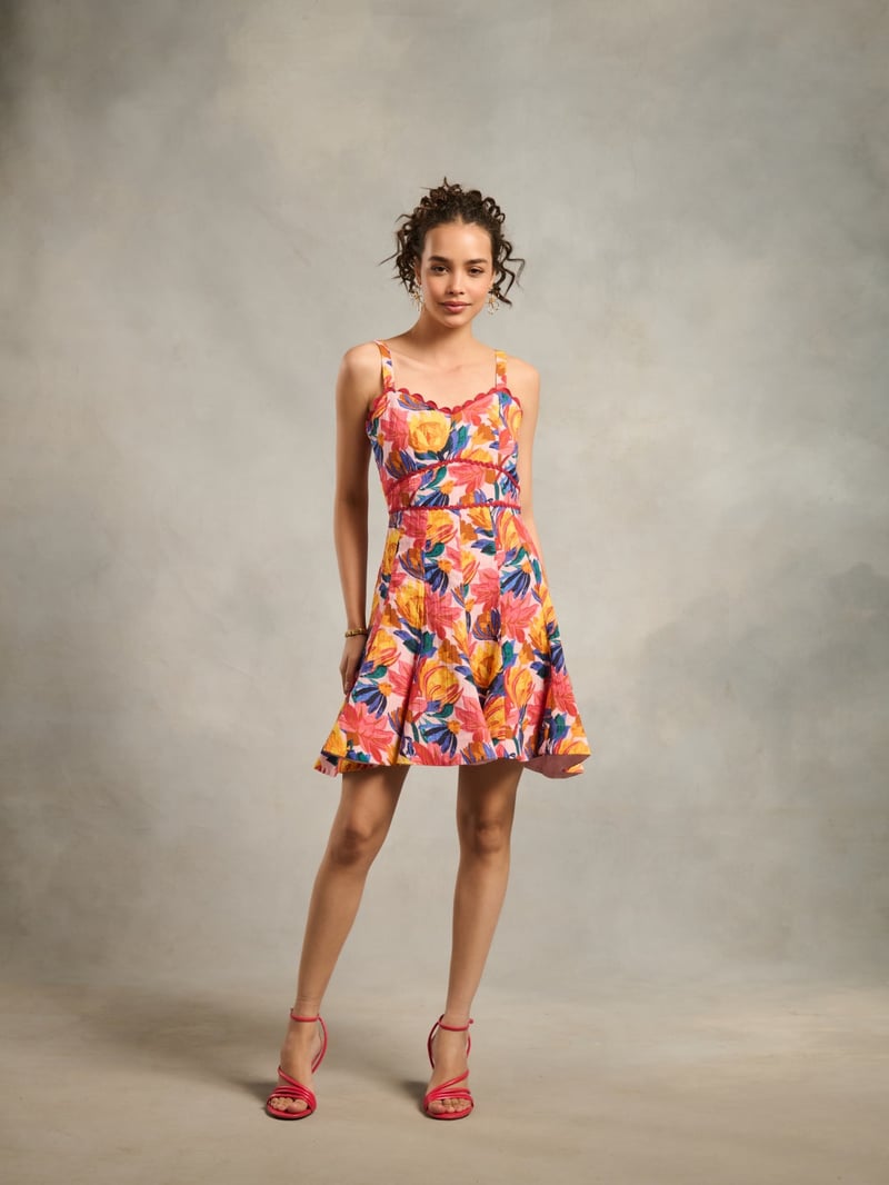 Red Tropical Print Fit and Flare Mini Dress