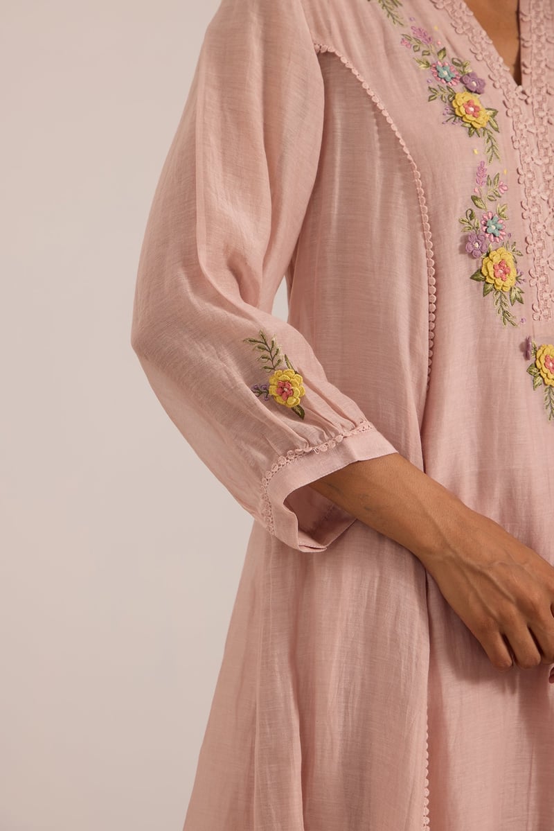 Lilac High-Low Flared Embroidered Kurta Set