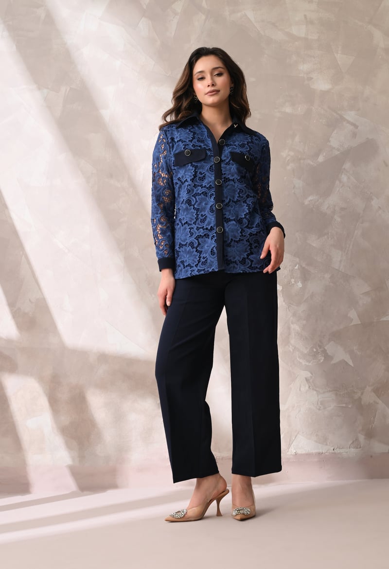 Midnight Blue High-Rise Wide-Leg Tailored Trousers