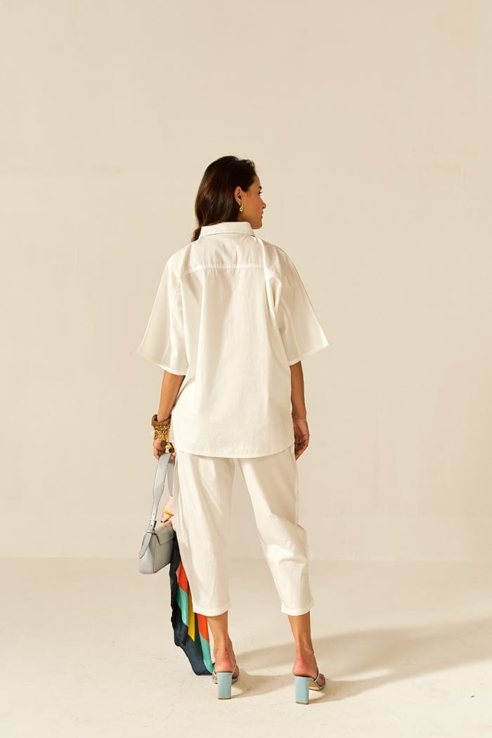 White Cotton Poplin Shirt and Tapered Pants Co-ord Set