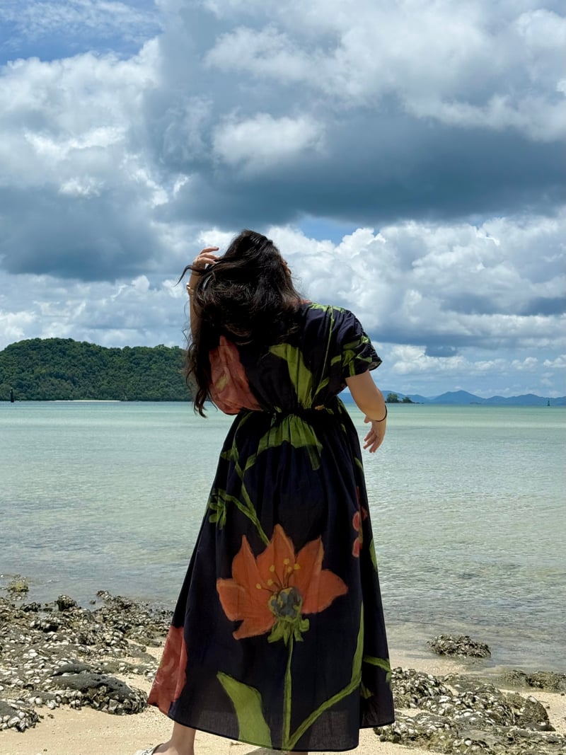 Blue Floral Printed Fit and Flare Midi Dress