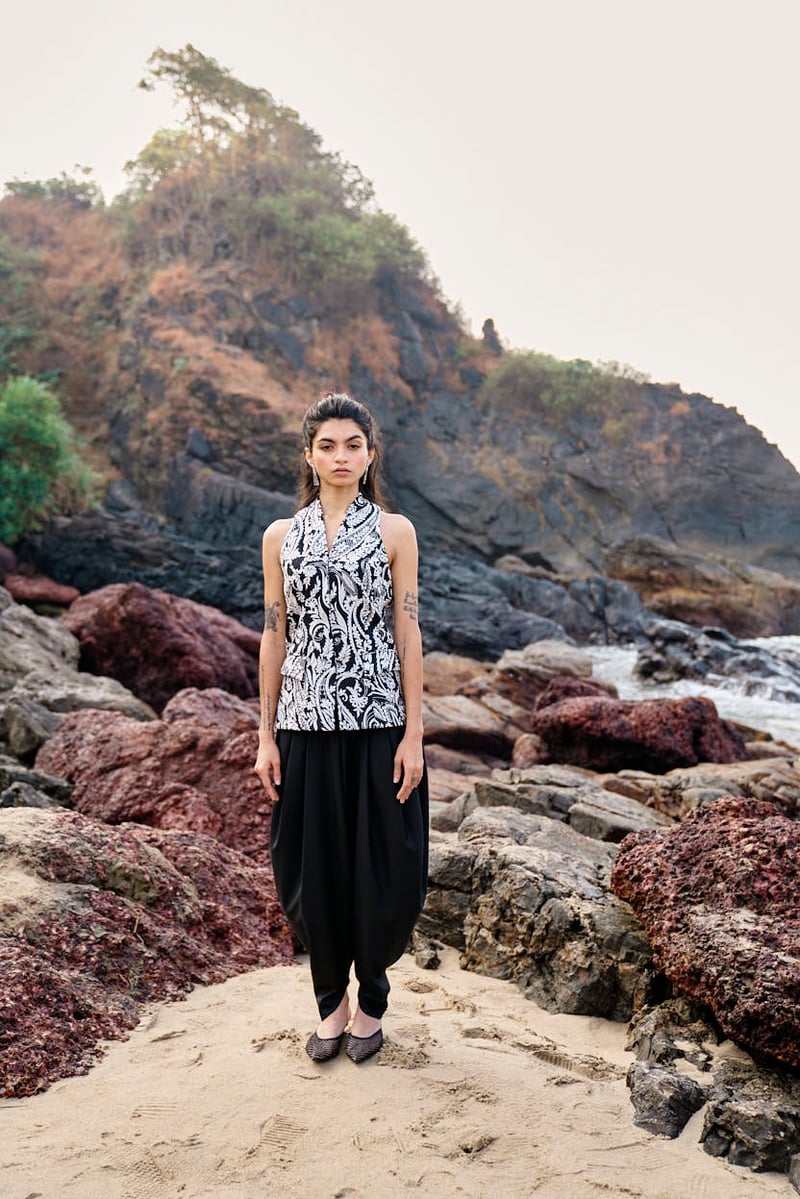 Black Dhoti-Inspired Cowl Drape Trousers